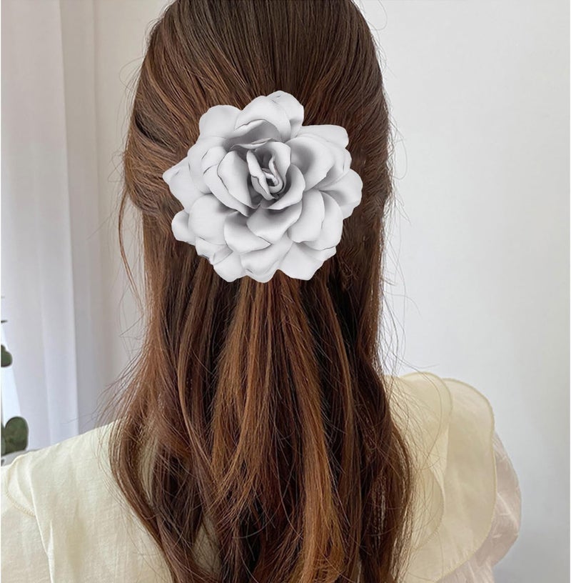 Decixde Satin Fabric Rose Flower Brooches - Handmade Floral Accessory for Wedding Party Dance Banquet Ceremony - Size: 4.72in - Image 2